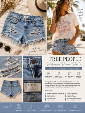 Free People Distressed Denim Cutoff Shorts Light Wash Frayed Boho Festival 24